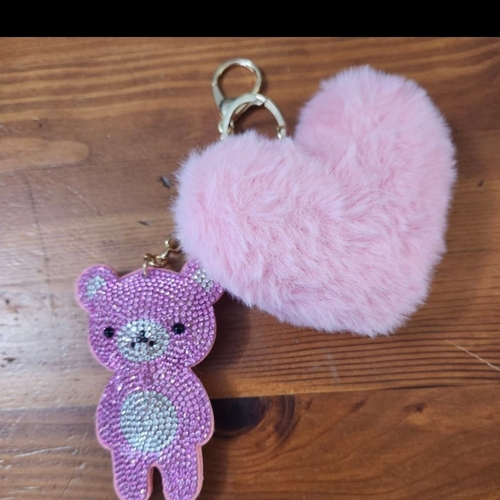 Charming Pink Bear and Heart Keychain